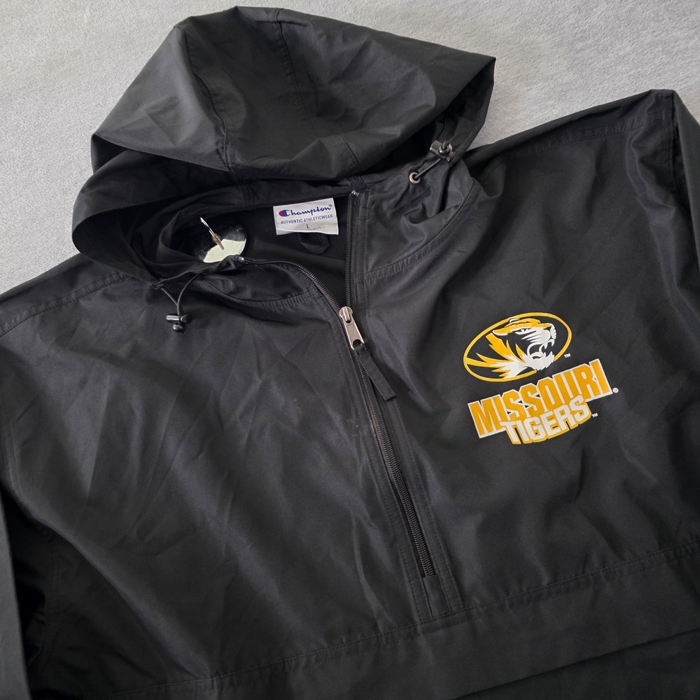 Champion Missouri Tigers Windbreaker Mens Large Black Half Zip Anorak Jacket